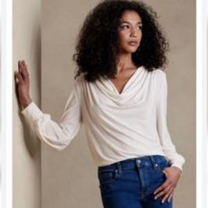 Banana Republic Factory White Crepe Cowl Neck Long Sleeve Top